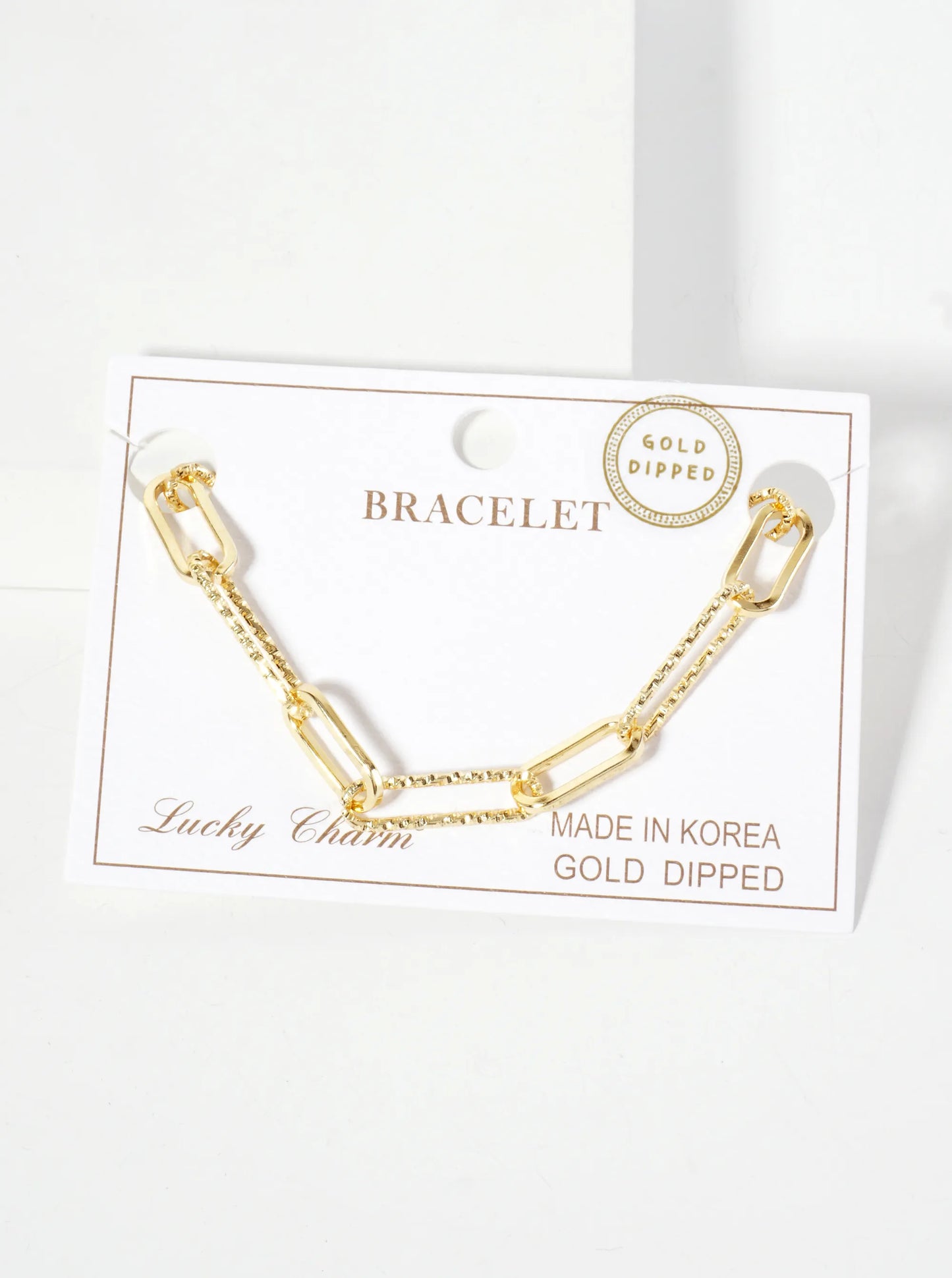 18K-Gold-Dipped Polished Brass 21-15mm Elegant Textured Link Bracelet