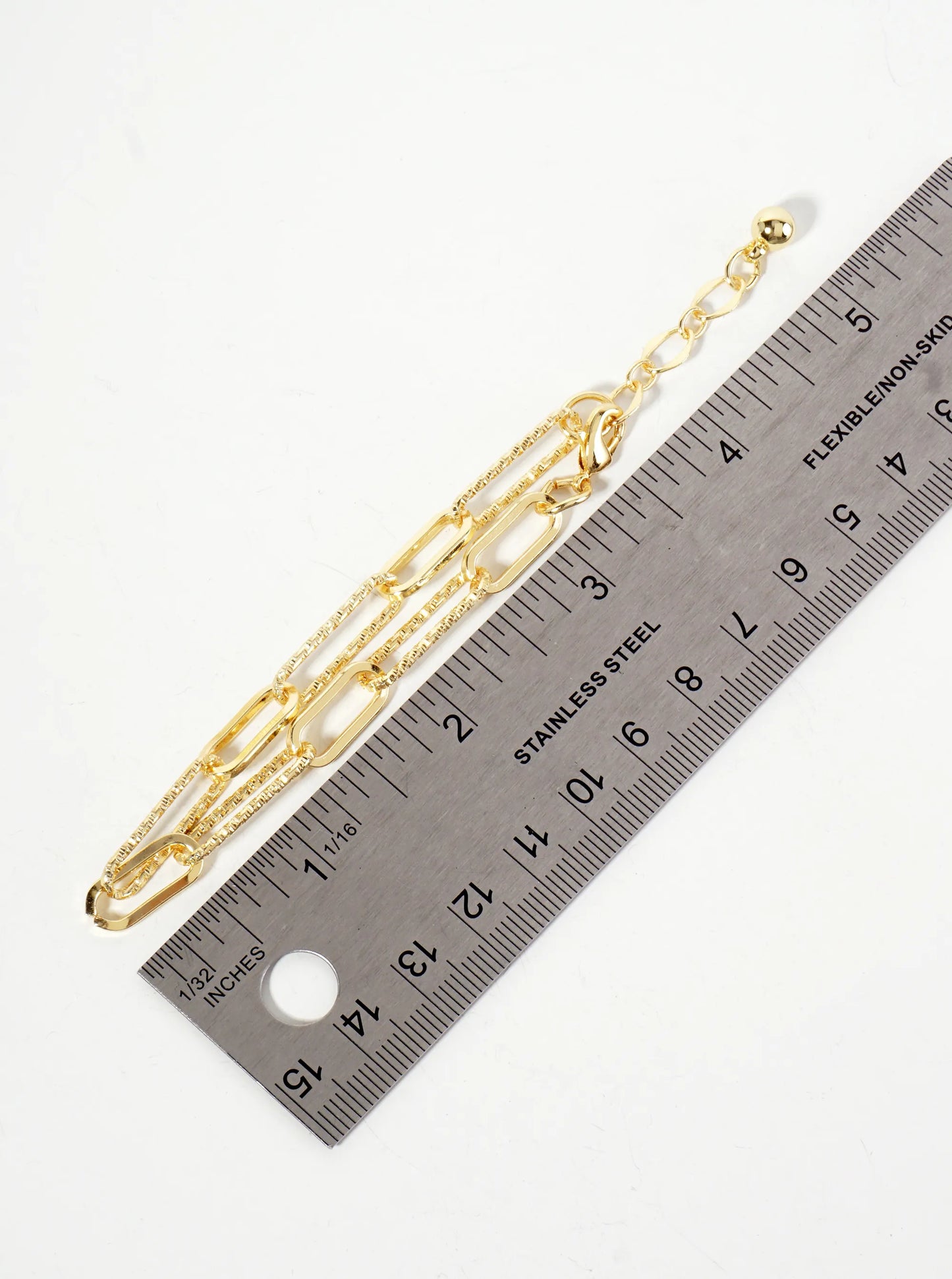 18K-Gold-Dipped Polished Brass 21-15mm Elegant Textured Link Bracelet