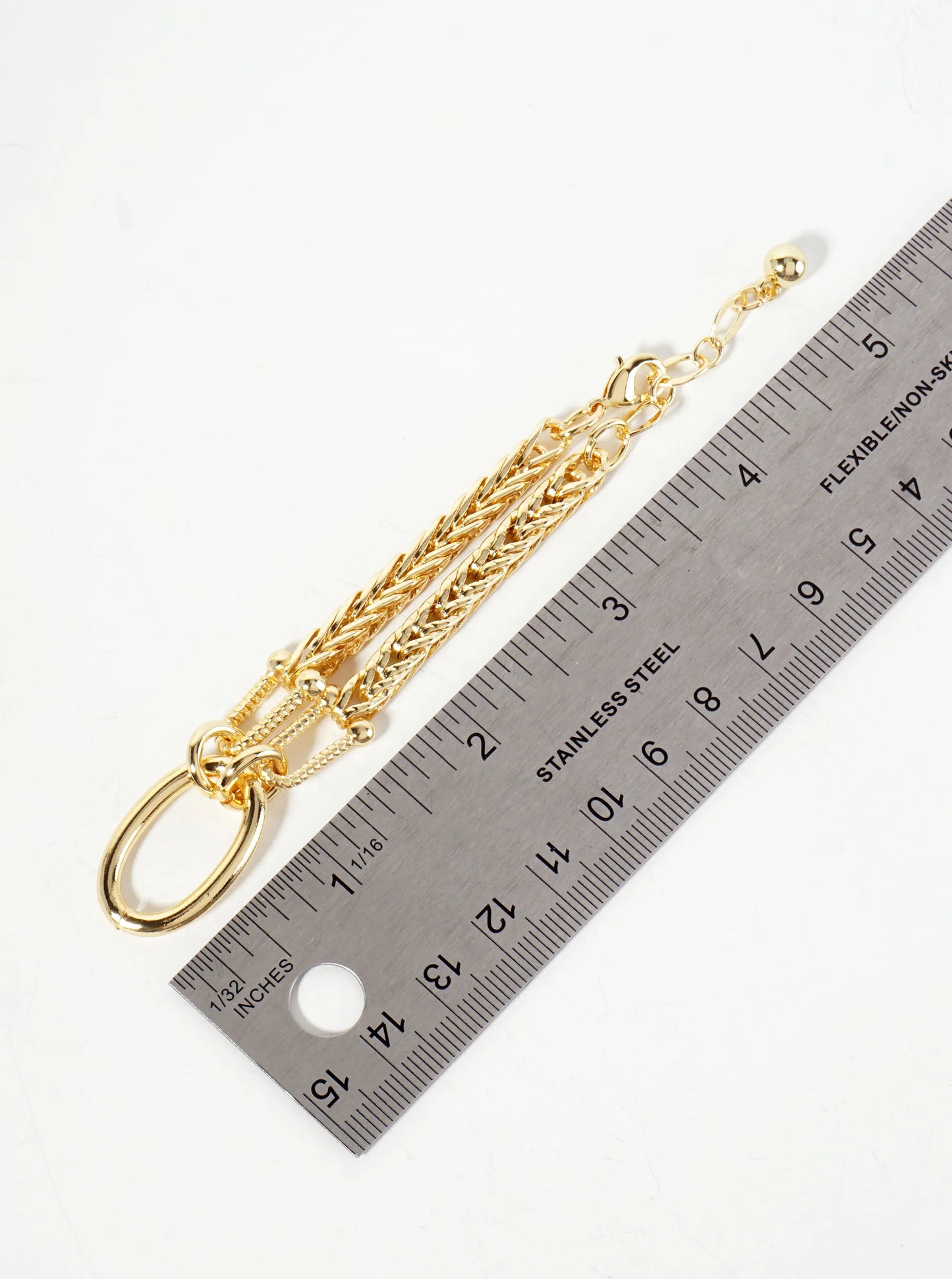 18K-Gold-Dipped Polished Brass 5mm Wheat-Chain Bracelet With 25mm Oval Accents