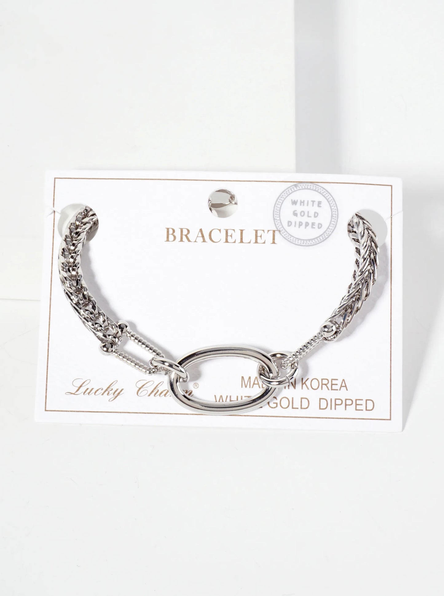 18K-Gold-Dipped Polished Brass 5mm Wheat-Chain Bracelet With 25mm Oval Accents