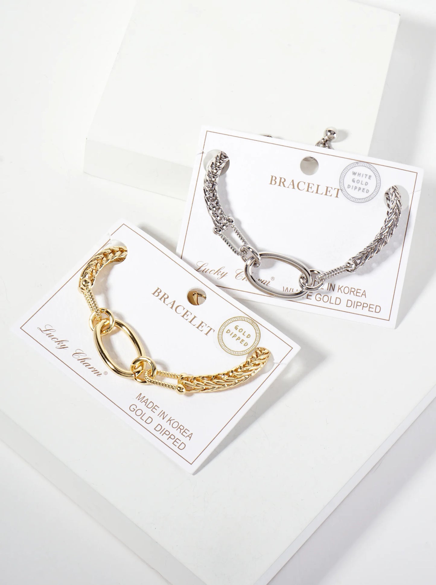 18K-Gold-Dipped Polished Brass 5mm Wheat-Chain Bracelet With 25mm Oval Accents
