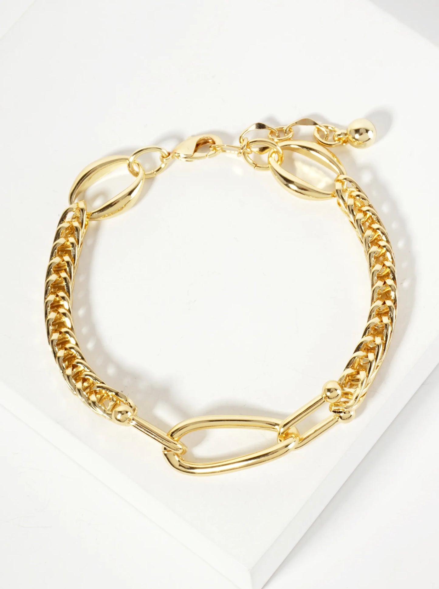 18K-Gold-Dipped Polished Brass 5mm Wheat-Chain Bracelet With Interlocking Oval And HardWear Links
