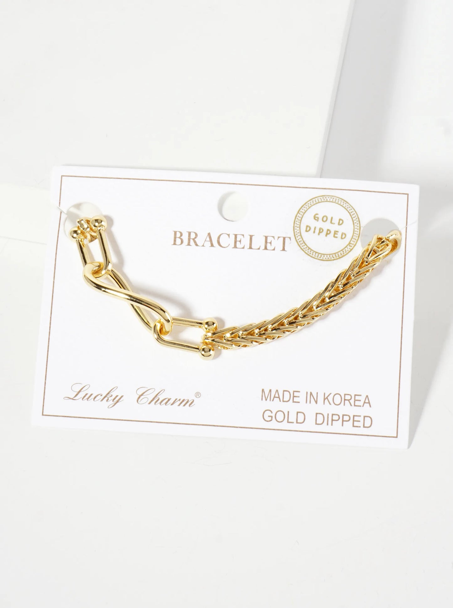 18K-Gold-Dipped Polished Brass 5mm Wheat-Chain Bracelet With Interlocking Oval And HardWear Links