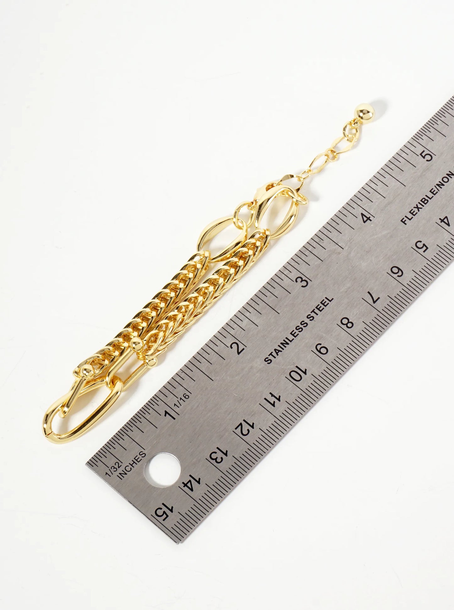 18K-Gold-Dipped Polished Brass 5mm Wheat-Chain Bracelet With Interlocking Oval And HardWear Links