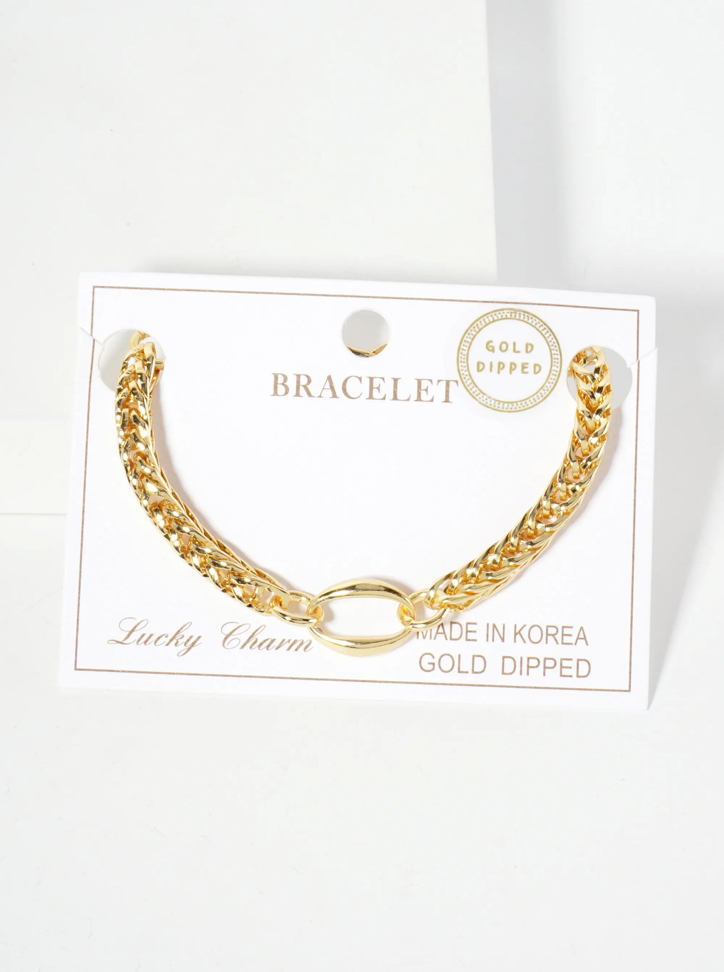 18K-Gold-Dipped Polished Brass 5mm Wheat-Chain Bracelet With Three Oval Accents