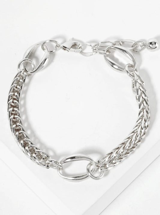 18K-Gold-Dipped Polished Brass 5mm Wheat-Chain Bracelet With Three Oval Accents