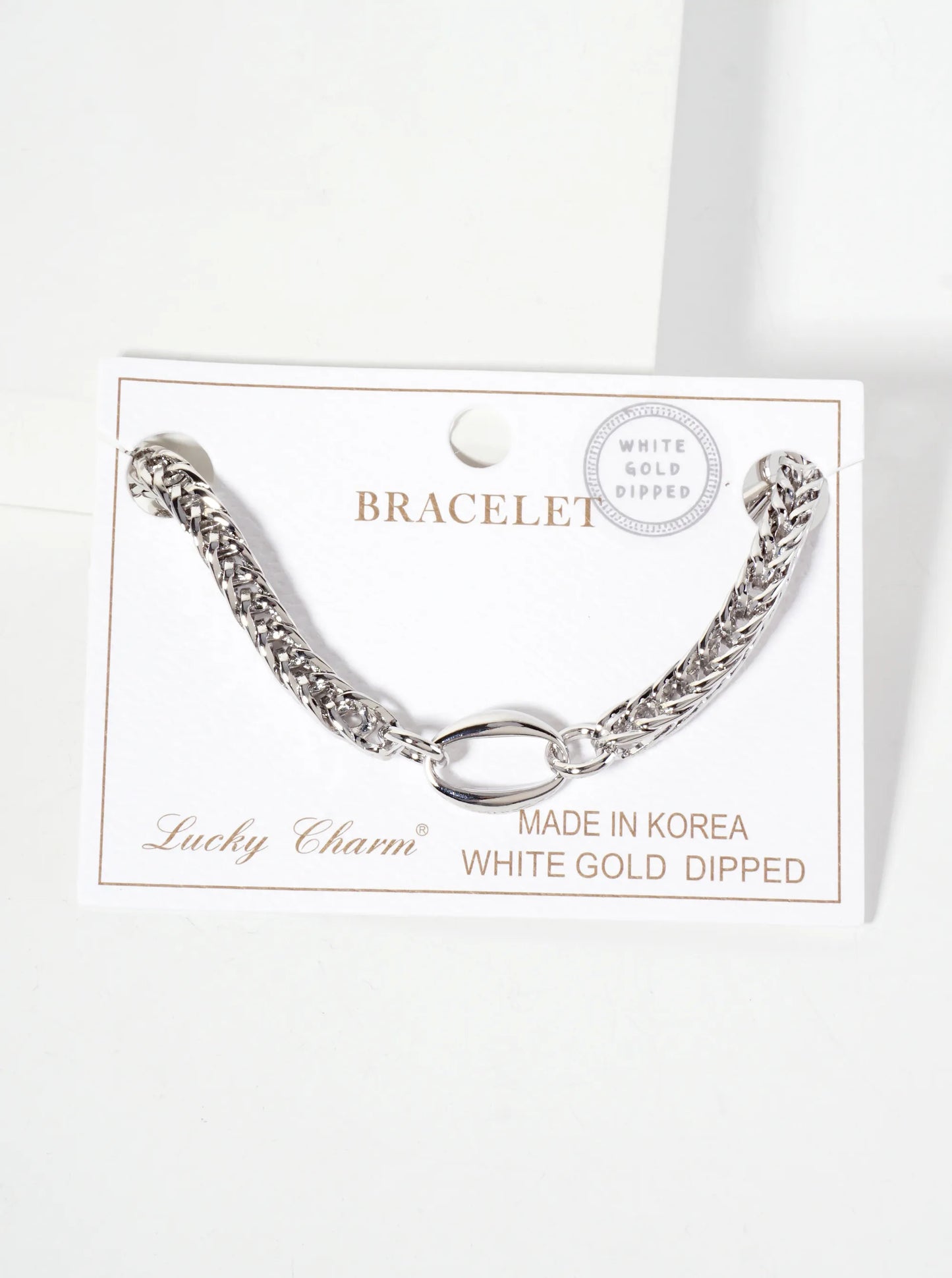18K-Gold-Dipped Polished Brass 5mm Wheat-Chain Bracelet With Three Oval Accents