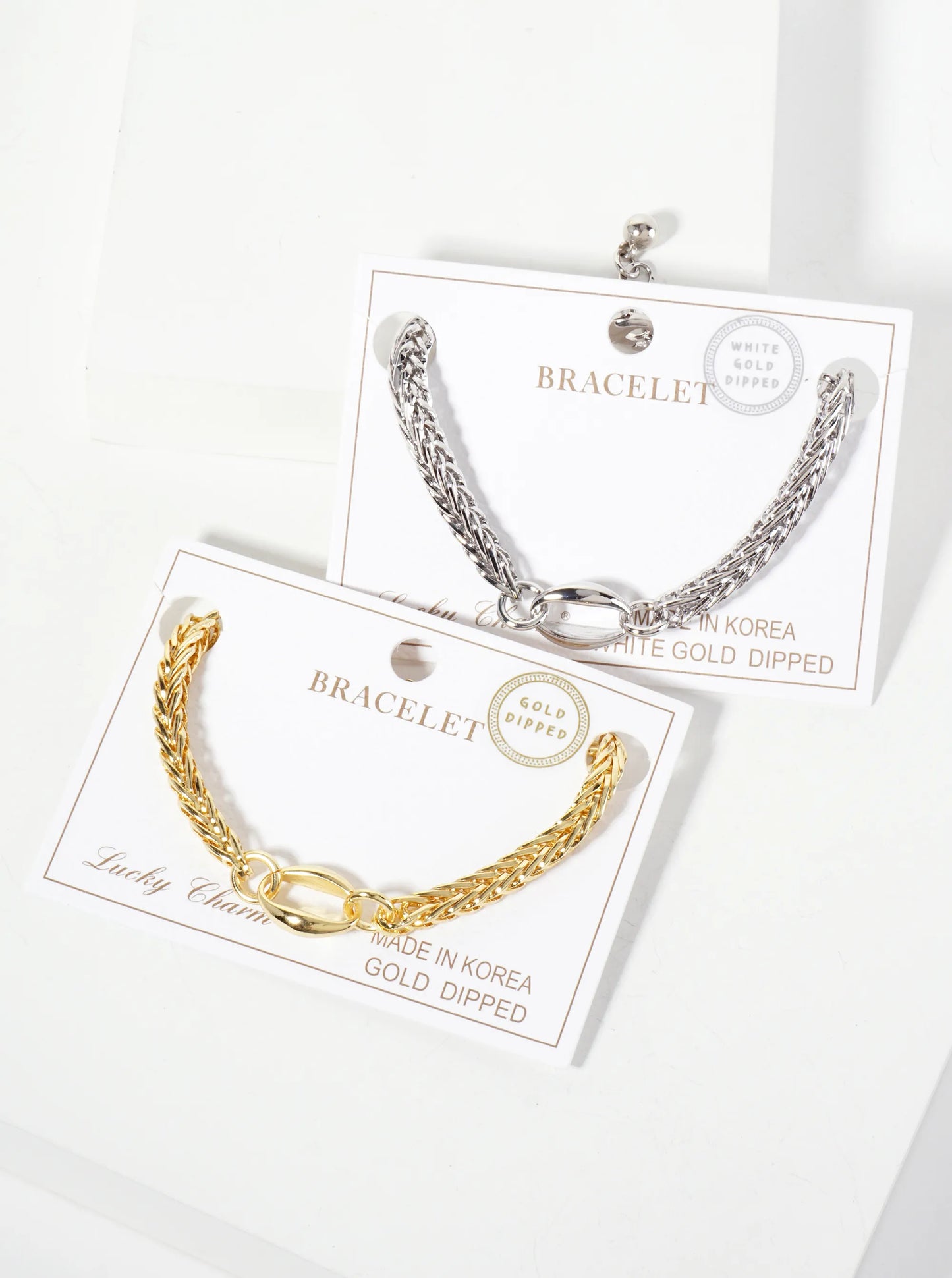 18K-Gold-Dipped Polished Brass 5mm Wheat-Chain Bracelet With Three Oval Accents