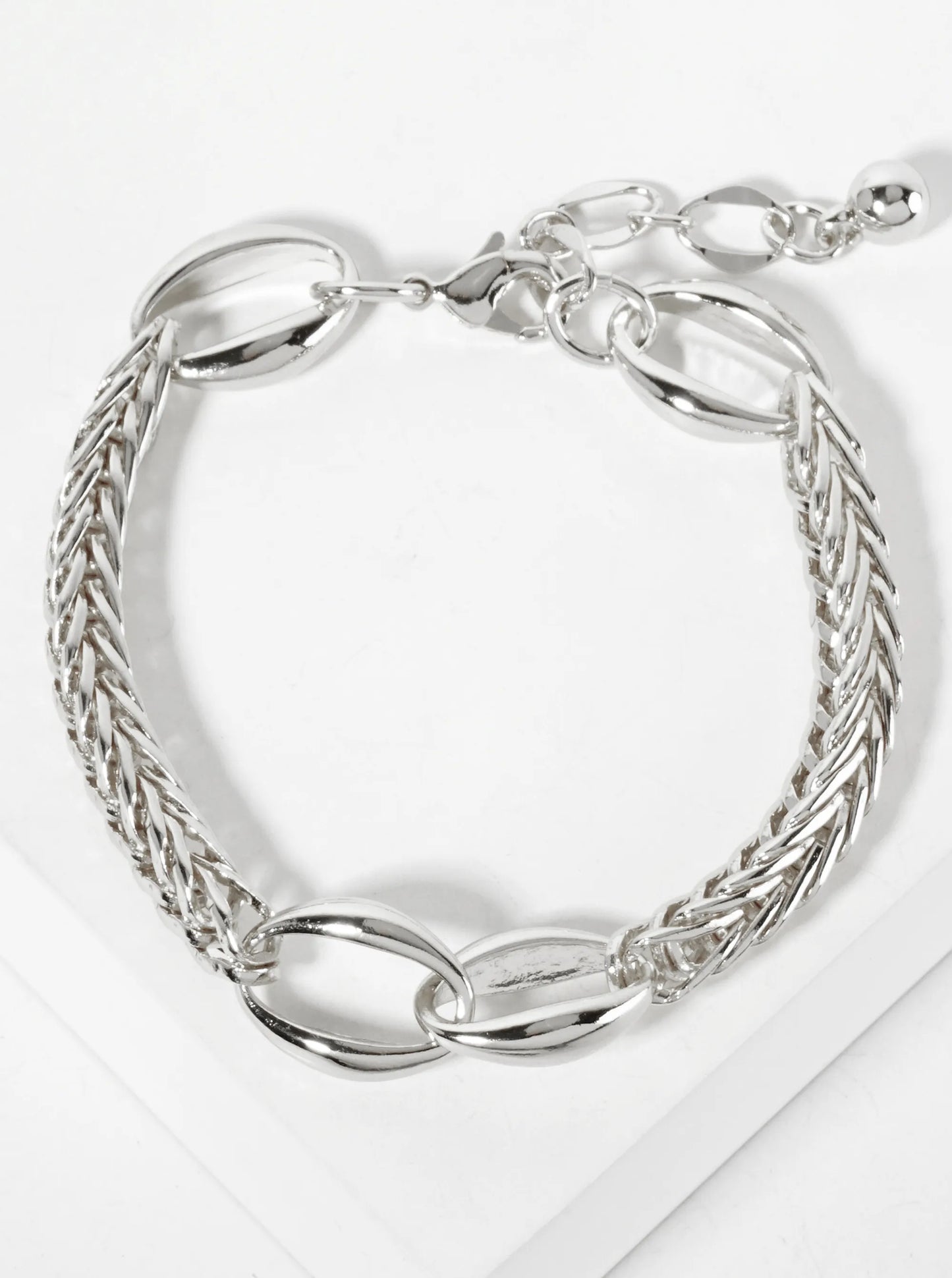 18K-Gold-Dipped Polished Brass 5mm Wheat-Chain Bracelet With Two Interlocking Oval Accents