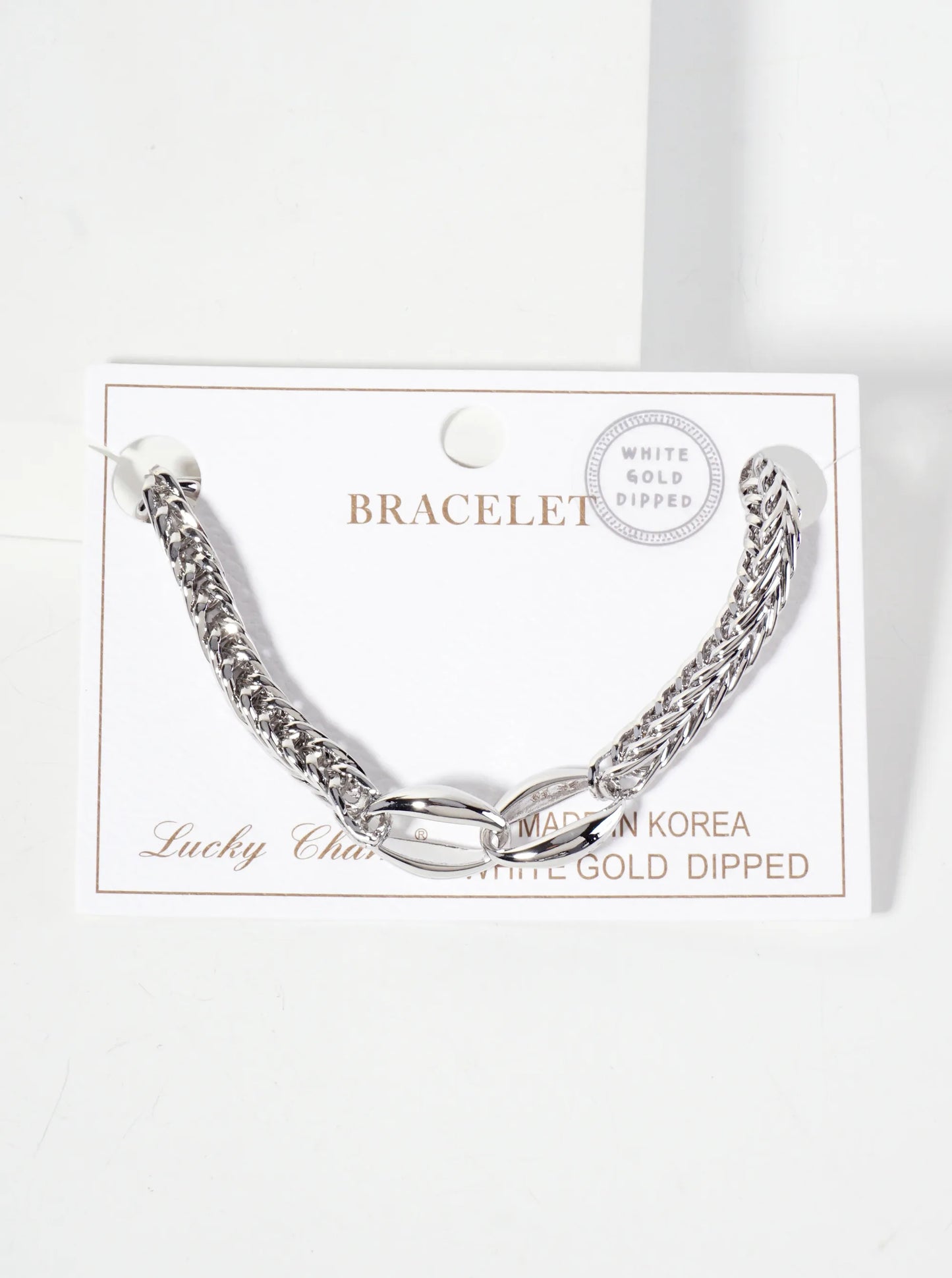 18K-Gold-Dipped Polished Brass 5mm Wheat-Chain Bracelet With Two Interlocking Oval Accents