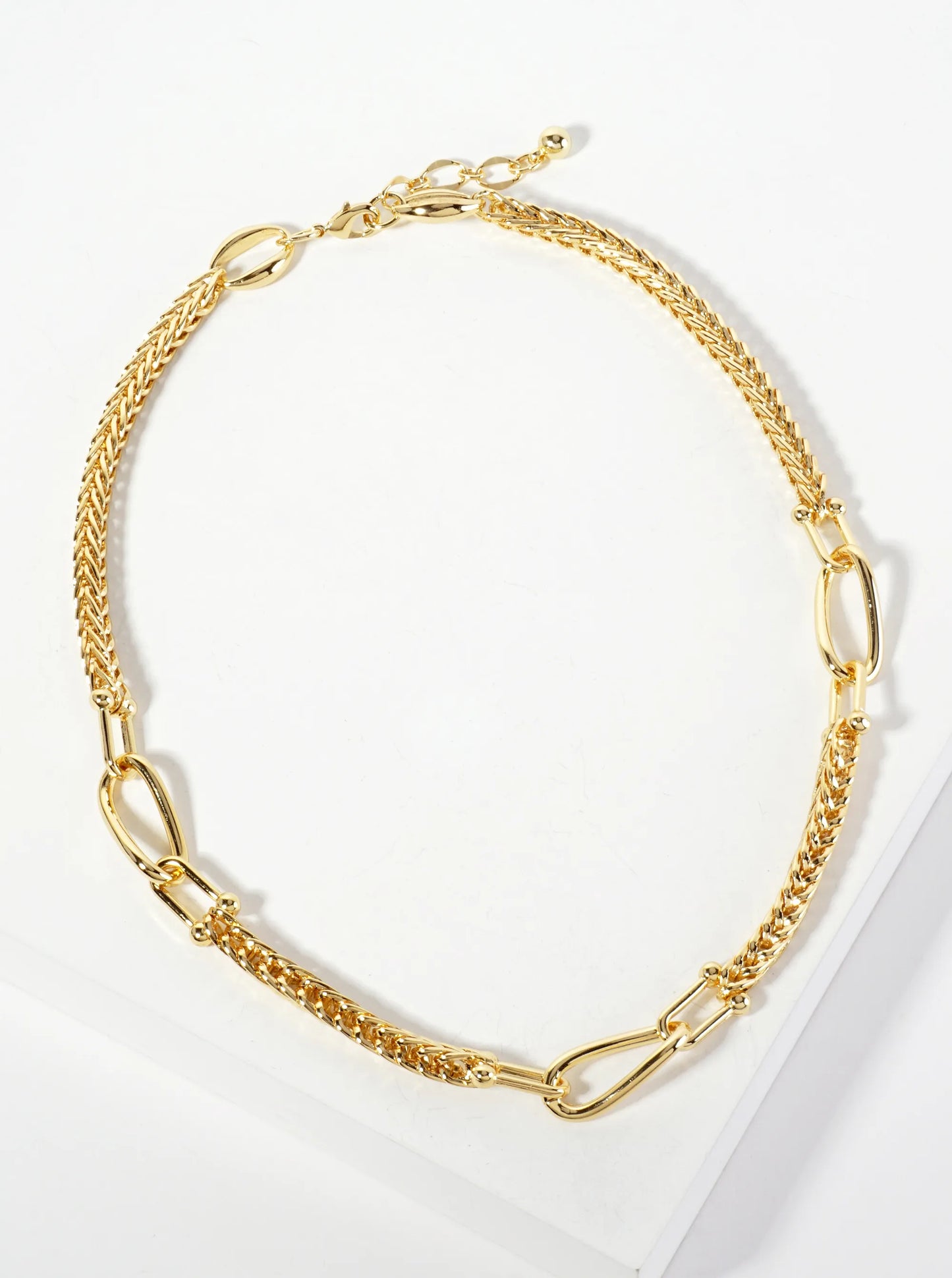 18K-Gold-Dipped Polished Brass 5mm Wheat-Chain Necklace With Interlocking Oval And HardWear Links