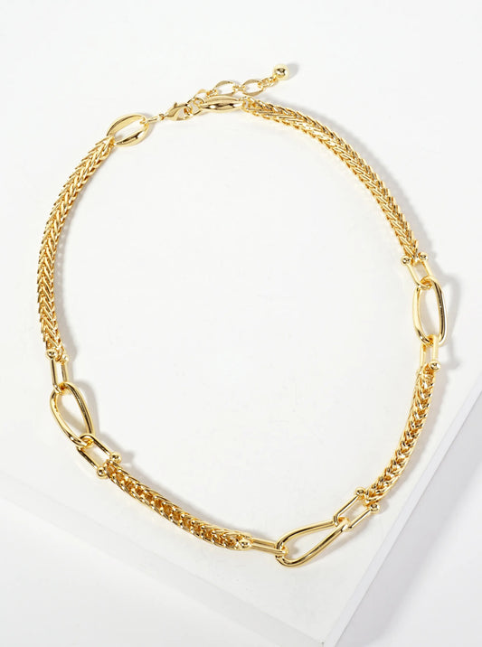 18K-Gold-Dipped Polished Brass 5mm Wheat-Chain Necklace With Interlocking Oval And HardWear Links