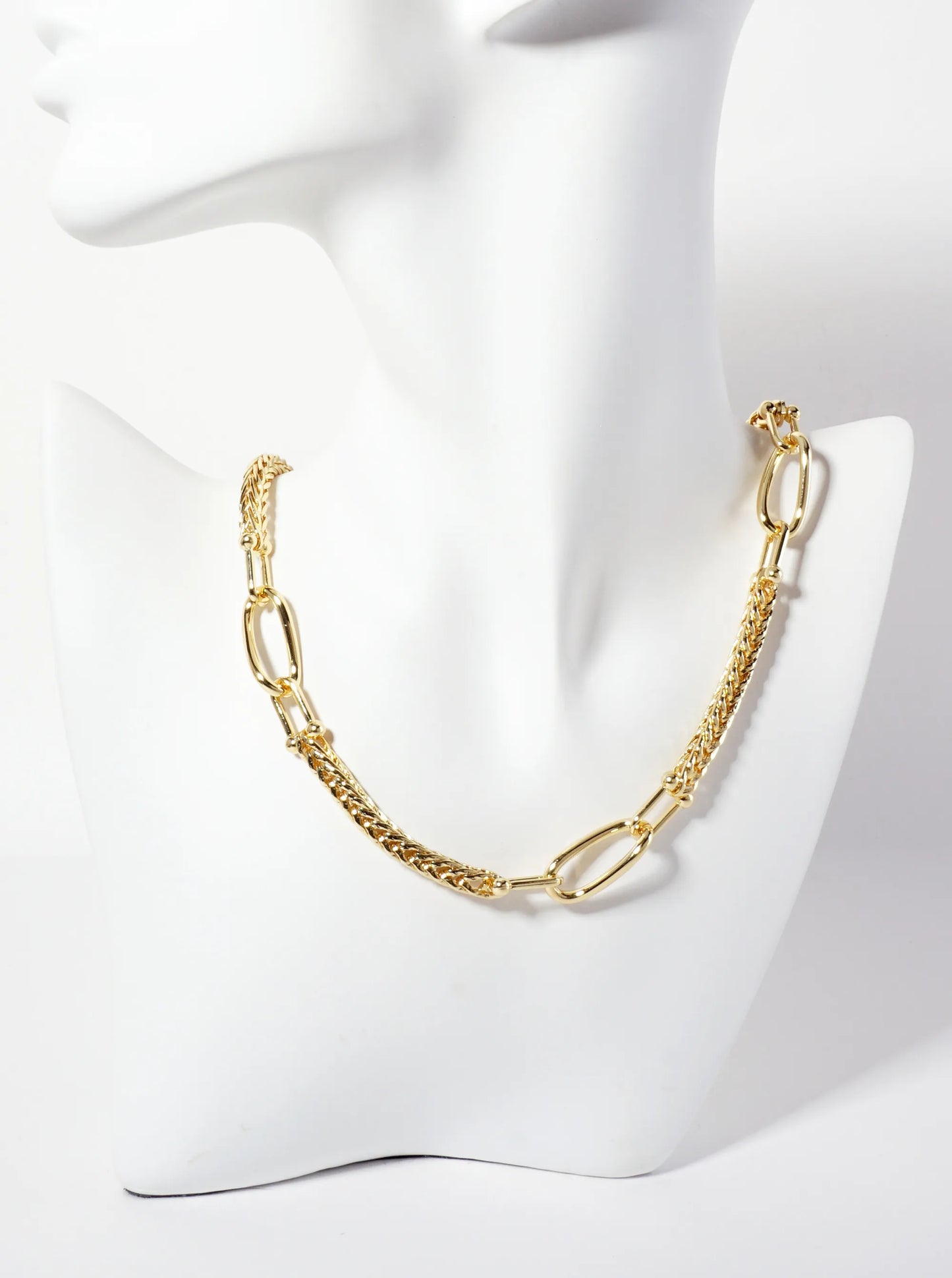 18K-Gold-Dipped Polished Brass 5mm Wheat-Chain Necklace With Interlocking Oval And HardWear Links