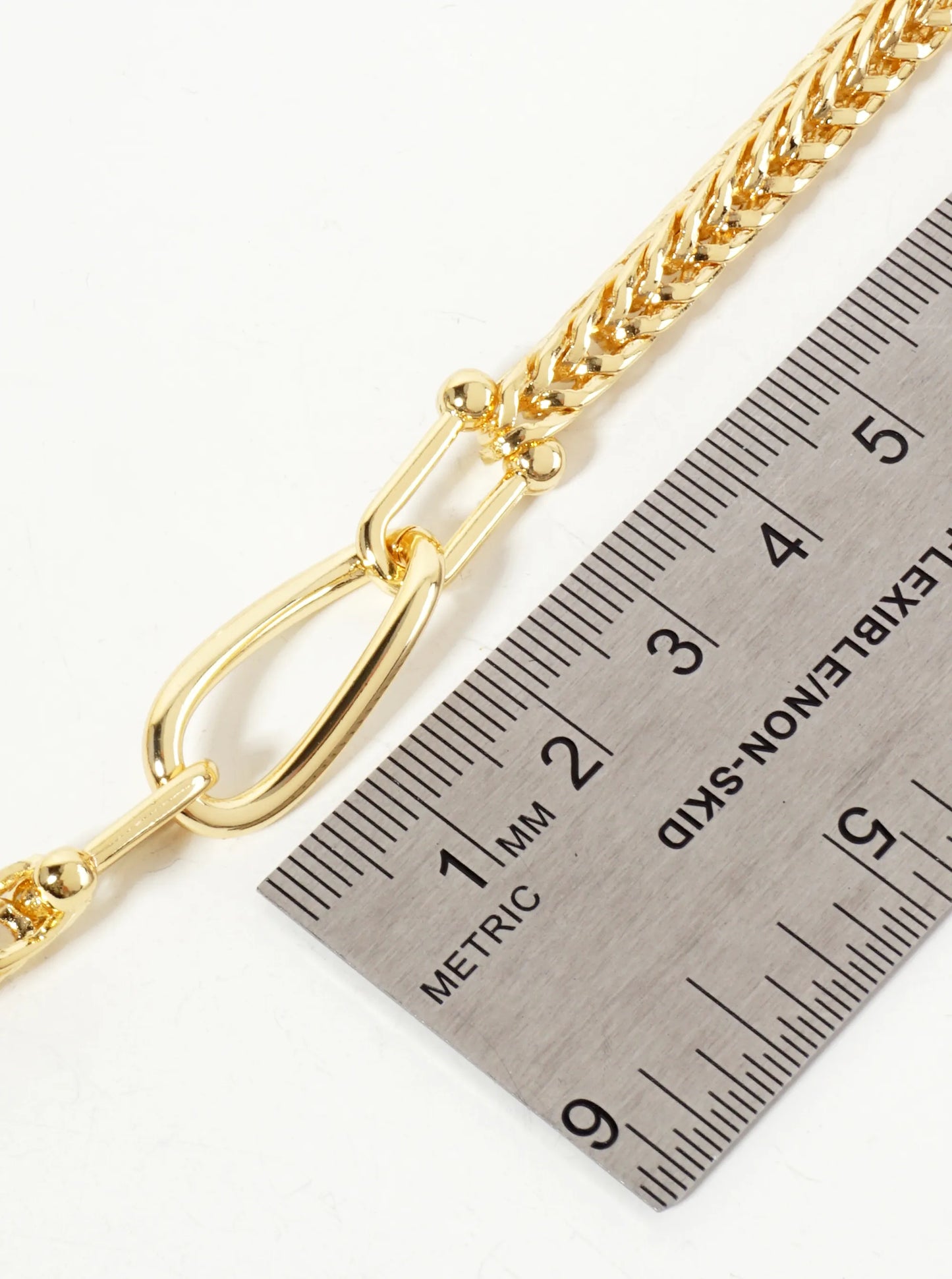 18K-Gold-Dipped Polished Brass 5mm Wheat-Chain Necklace With Interlocking Oval And HardWear Links