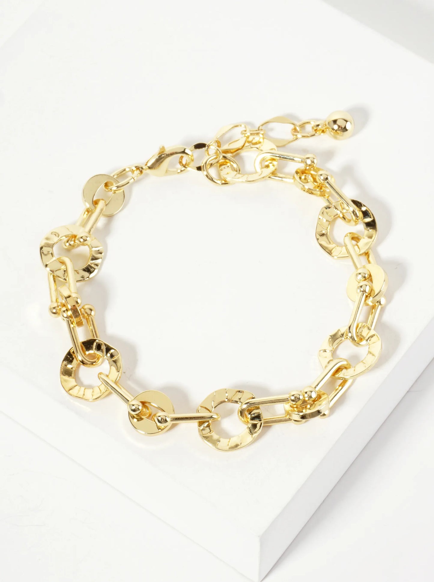 18K-Gold-Dipped Polished Brass Textured Circle Links With HardWear Chain Bracelet