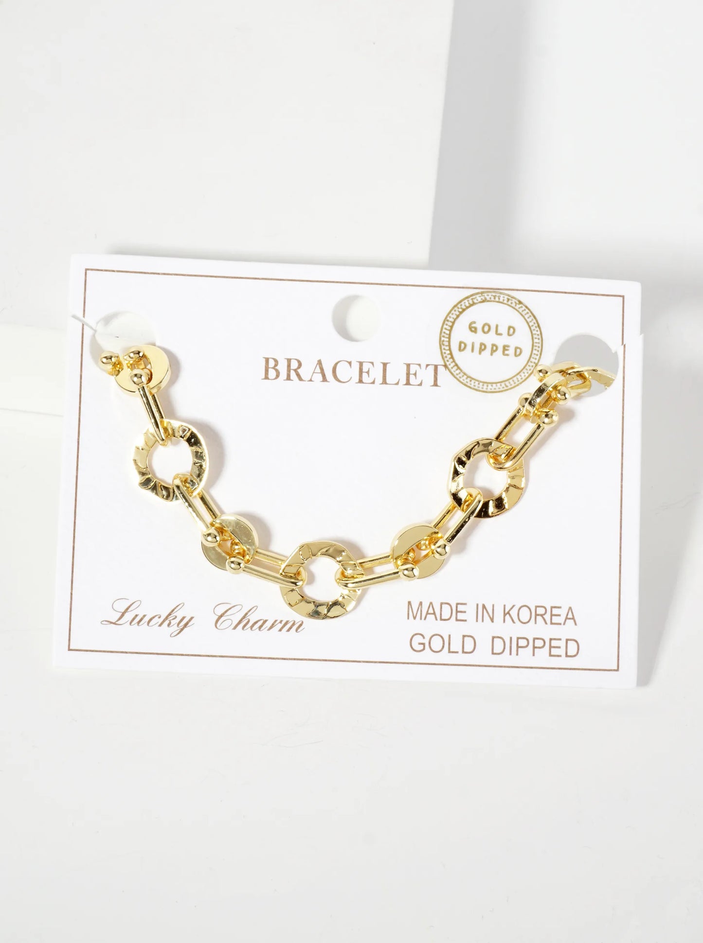 18K-Gold-Dipped Polished Brass Textured Circle Links With HardWear Chain Bracelet