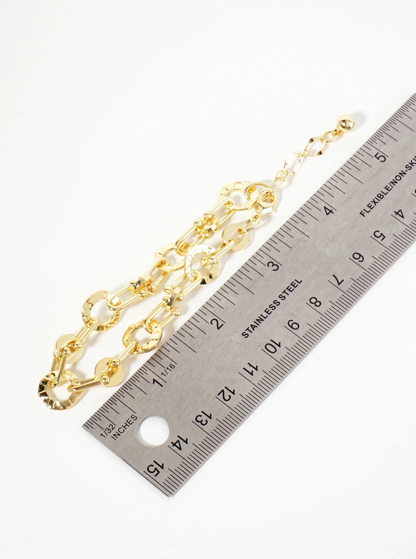18K-Gold-Dipped Polished Brass Textured Circle Links With HardWear Chain Bracelet