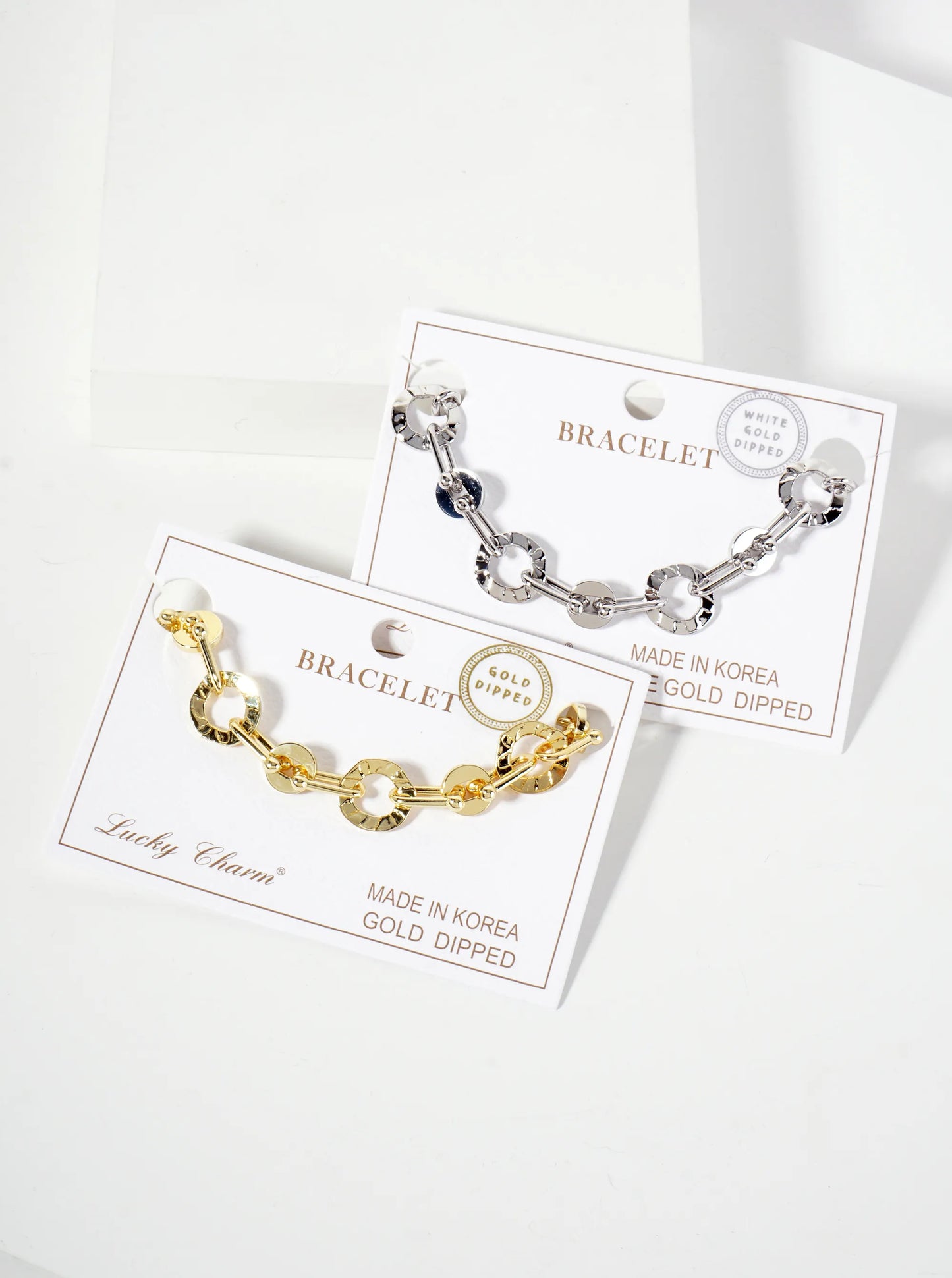18K-Gold-Dipped Polished Brass Textured Circle Links With HardWear Chain Bracelet
