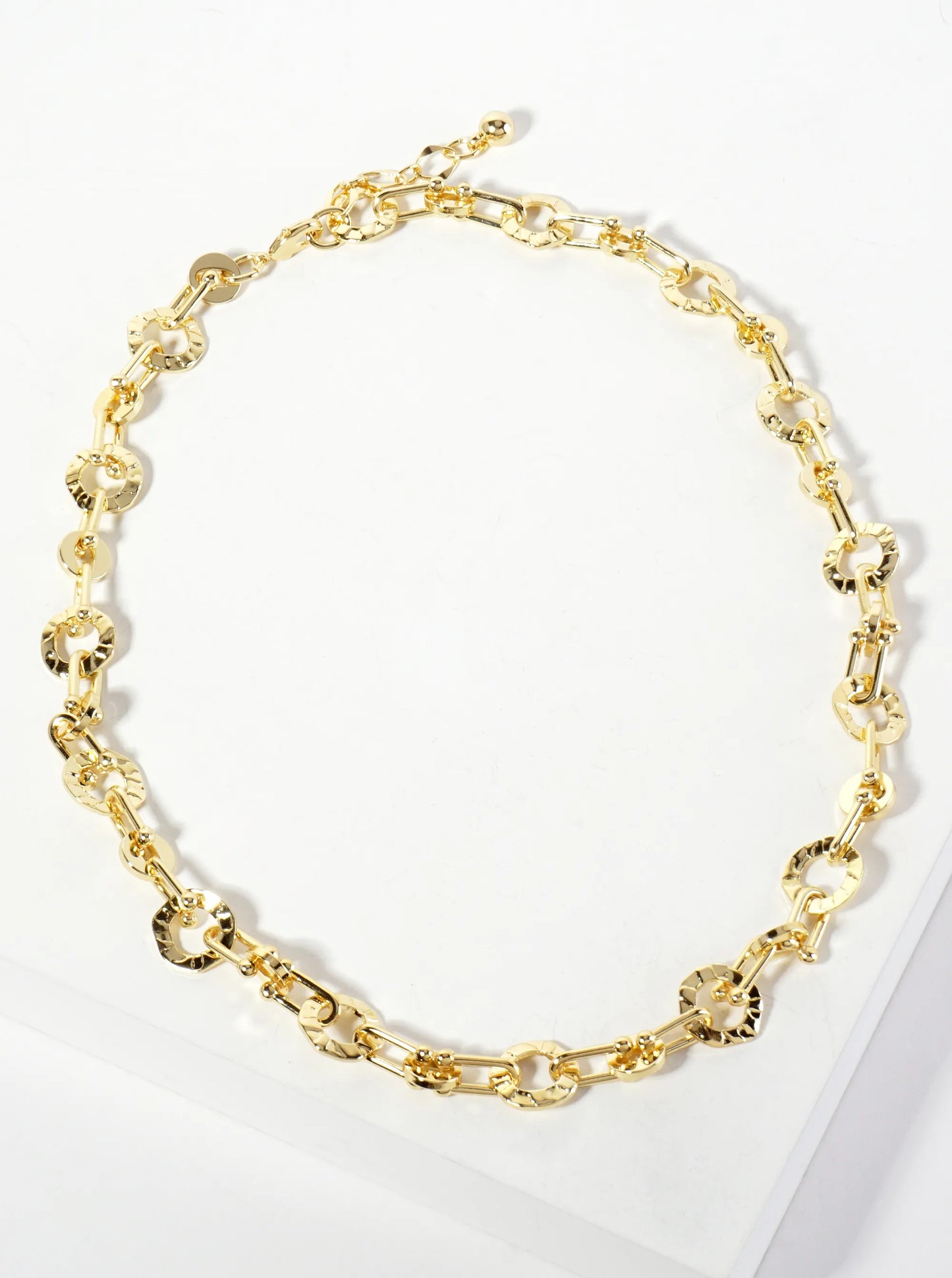18K-Gold-Dipped Polished Brass Textured Circle Links With HardWear Chain Necklace