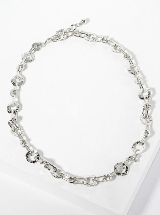 18K-Gold-Dipped Polished Brass Textured Circle Links With HardWear Chain Necklace