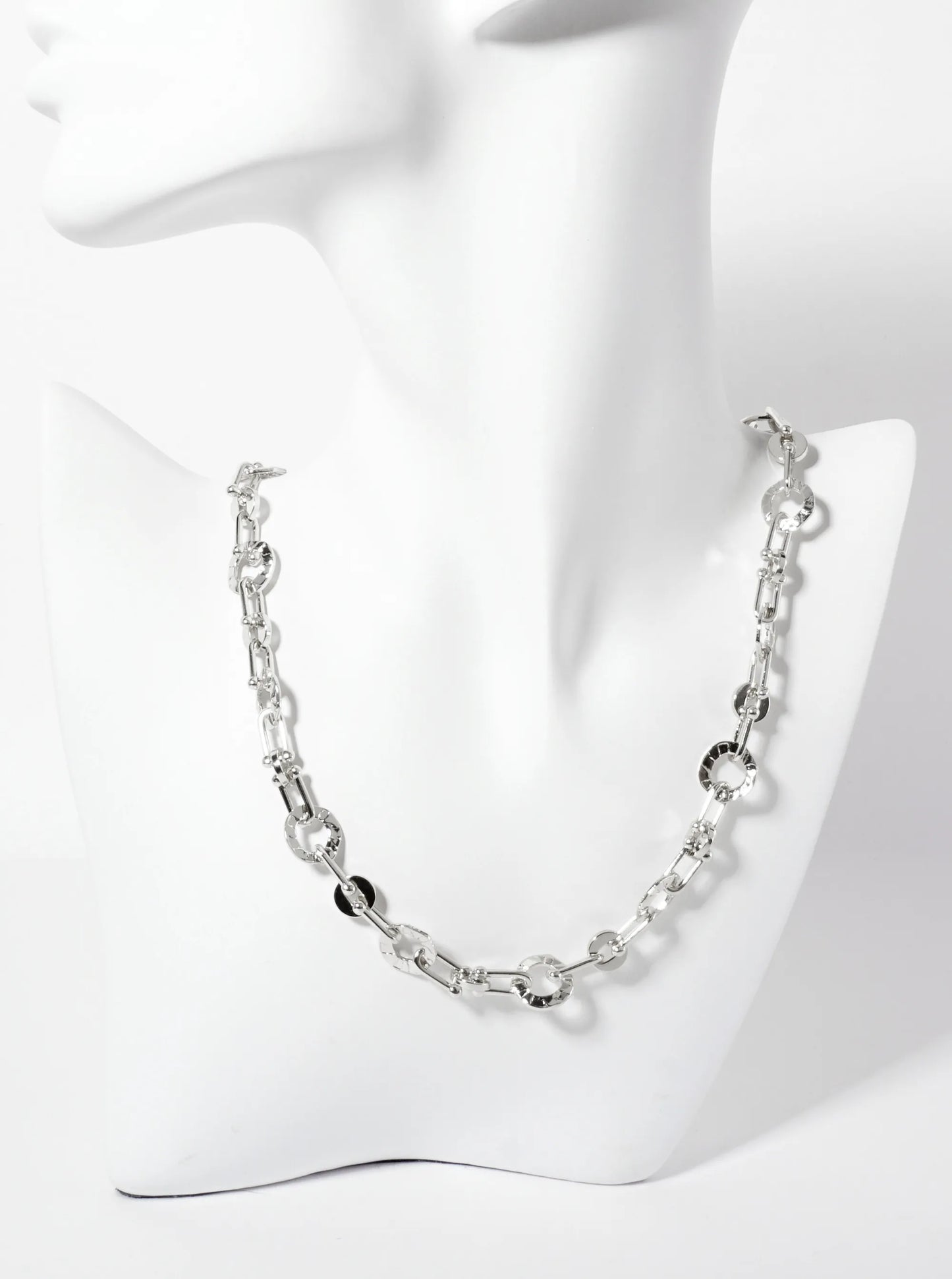 18K-Gold-Dipped Polished Brass Textured Circle Links With HardWear Chain Necklace