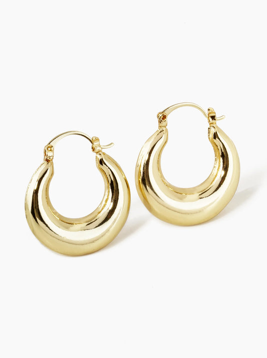 18K Gold Dipped Polished Hollow Brass Tapered 25mm Pin Catch Hoop Earrings