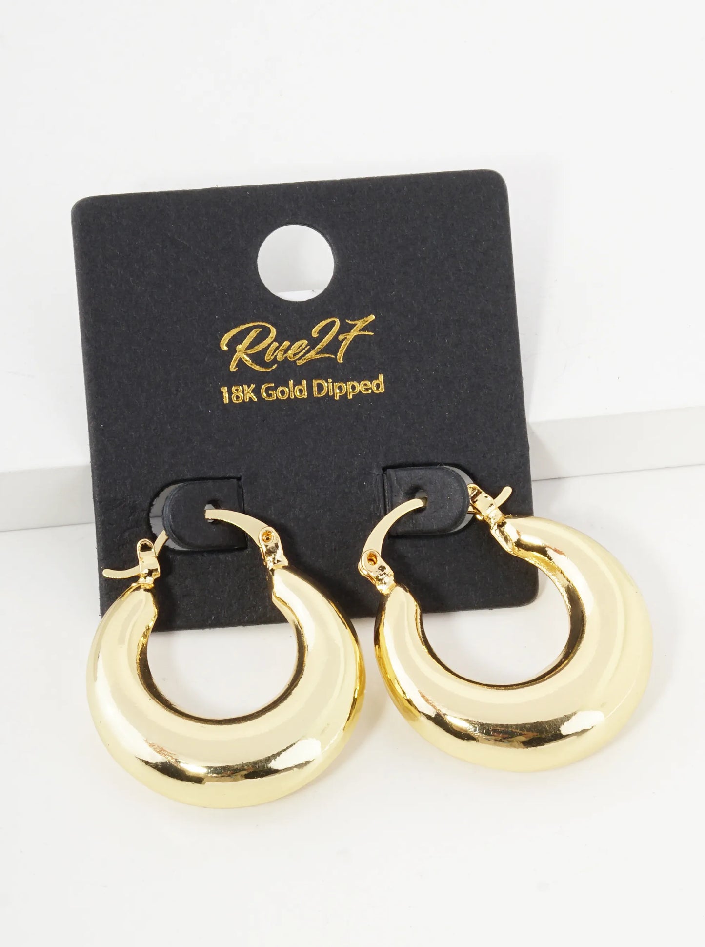 18K Gold Dipped Polished Hollow Brass Tapered 25mm Pin Catch Hoop Earrings