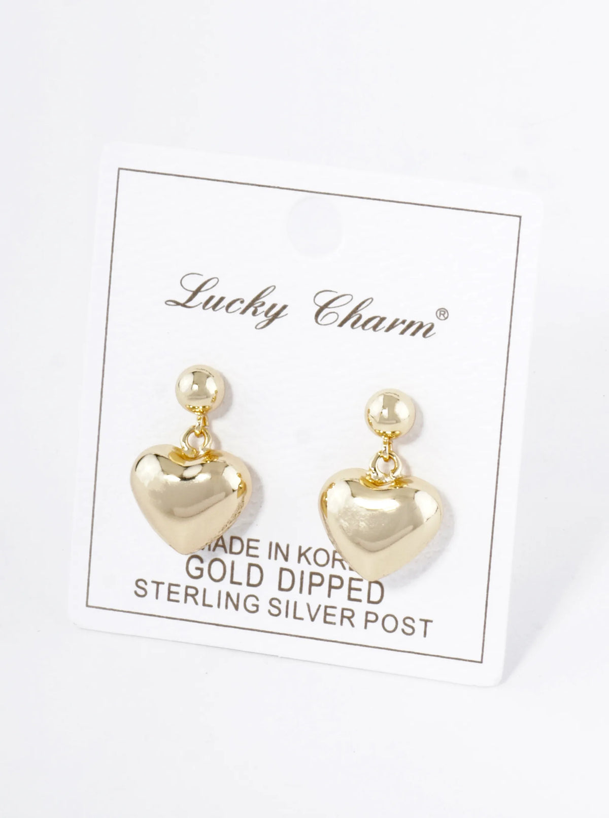 18K Gold Dipped Puffy Heart Drop Dangle Post Earrings