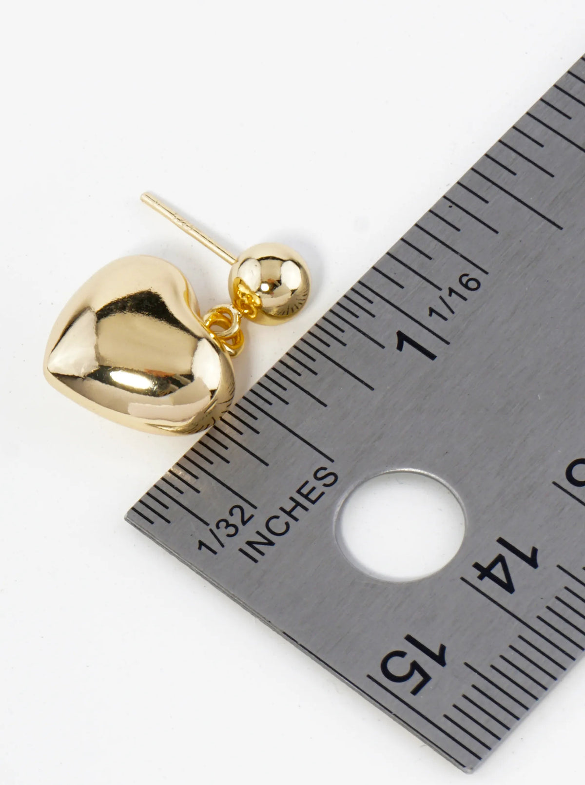 18K Gold Dipped Puffy Heart Drop Dangle Post Earrings