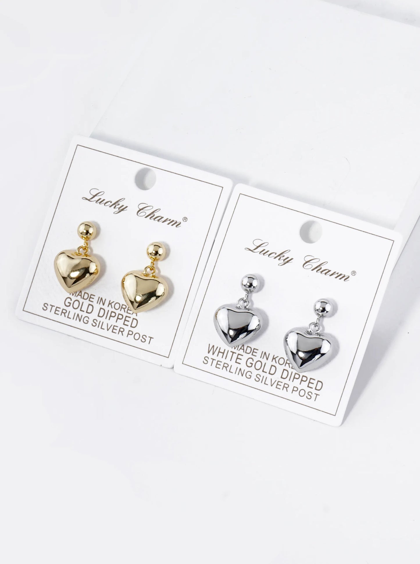 18K Gold Dipped Puffy Heart Drop Dangle Post Earrings