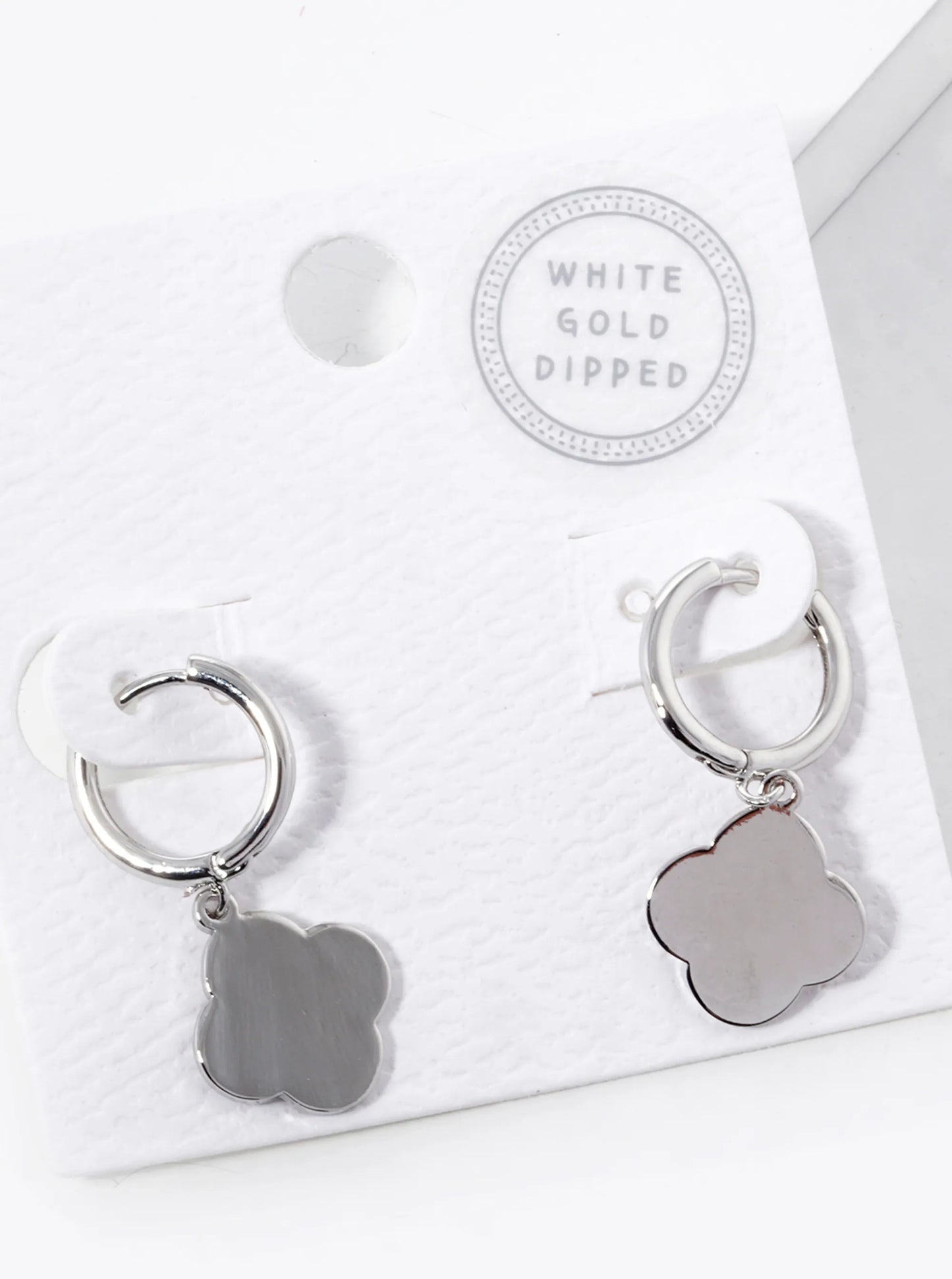 18K Gold Dipped Quatrefoil Drop 10mm Huggie Hoop Earrings