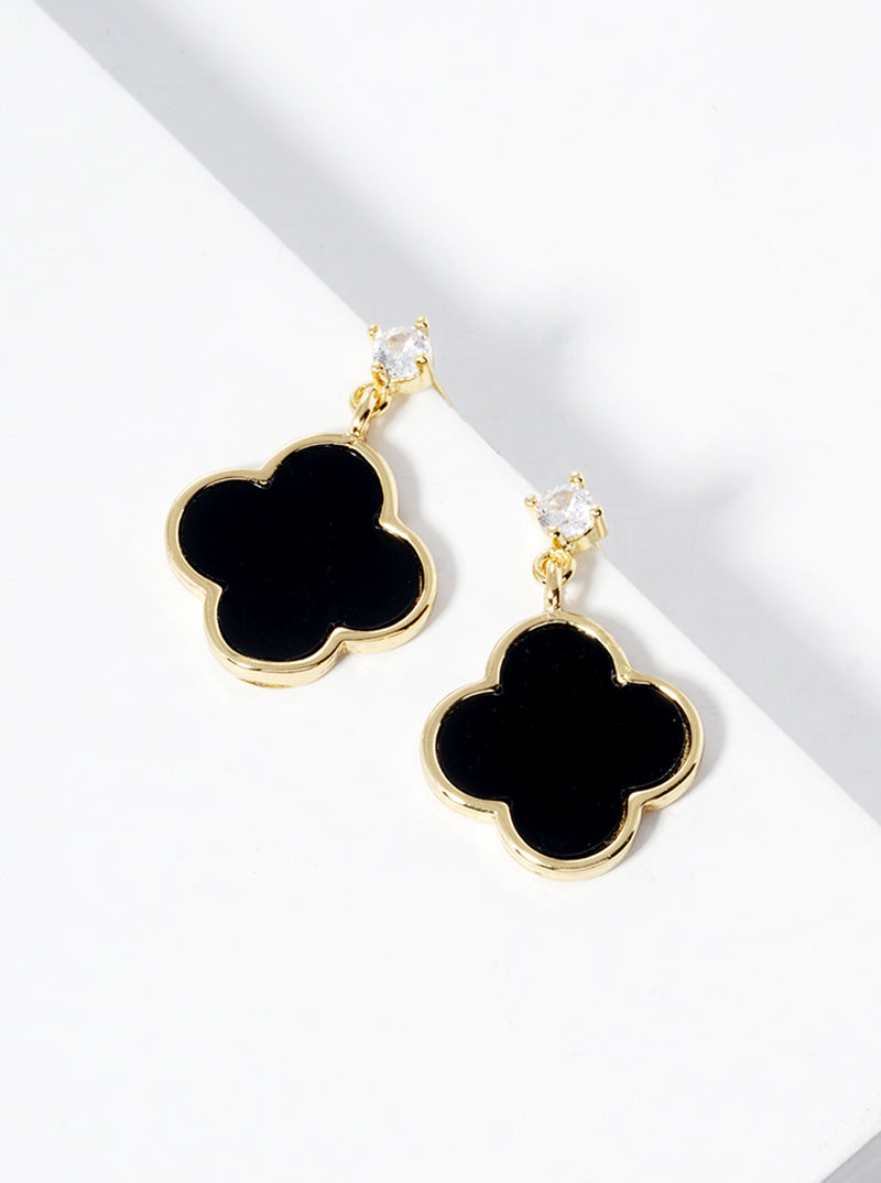 18K Gold Dipped Quatrefoil Drop Dangle Post Earrings