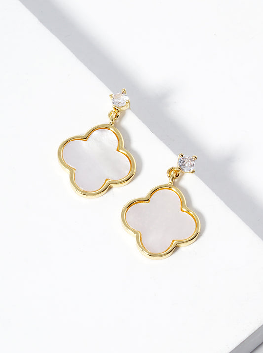 18K Gold Dipped Quatrefoil Drop Dangle Post Earrings