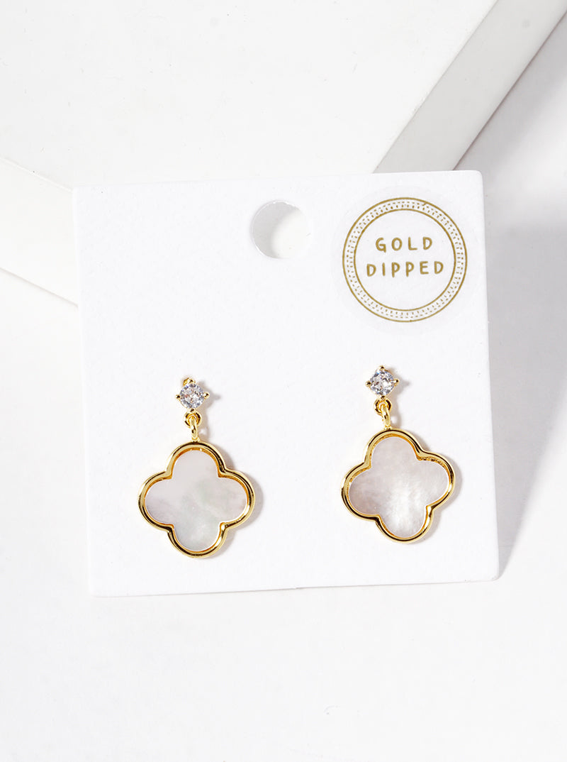 18K Gold Dipped Quatrefoil Drop Dangle Post Earrings