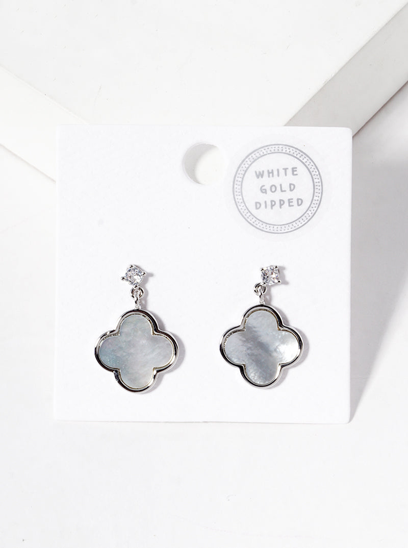 18K Gold Dipped 17mm Quatrefoil Chain Drop Dangle Post Earrings