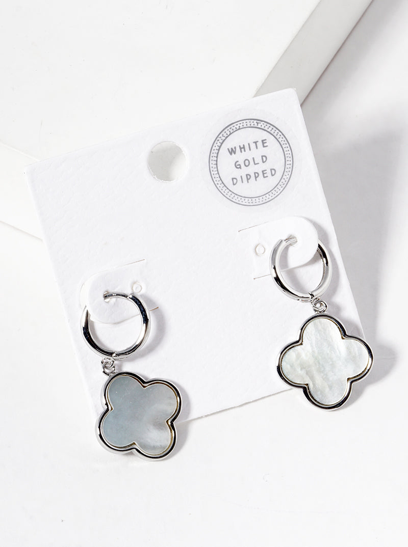 18K Gold Dipped Quatrefoil Drop Huggie Hoop Earrings