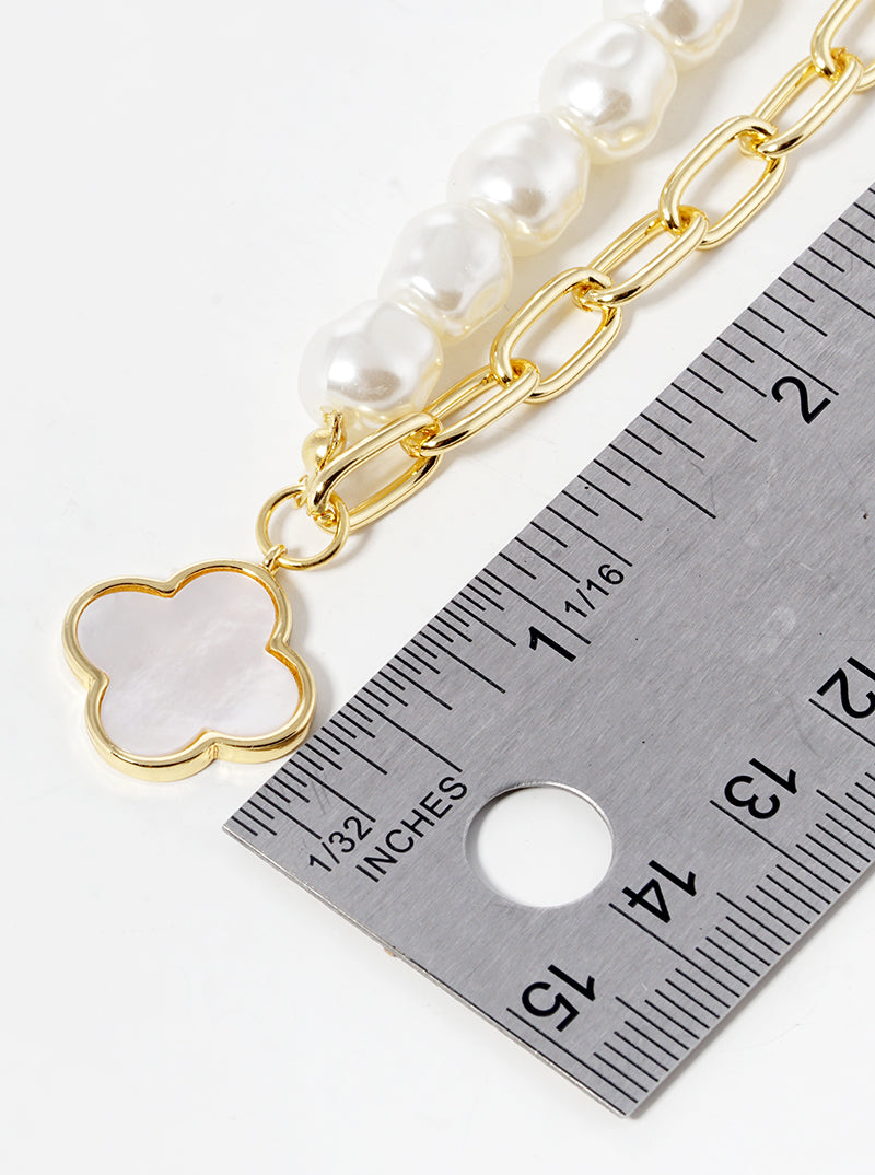 18K-Gold-Dipped Quatrefoil Half Pearl Chain Necklace