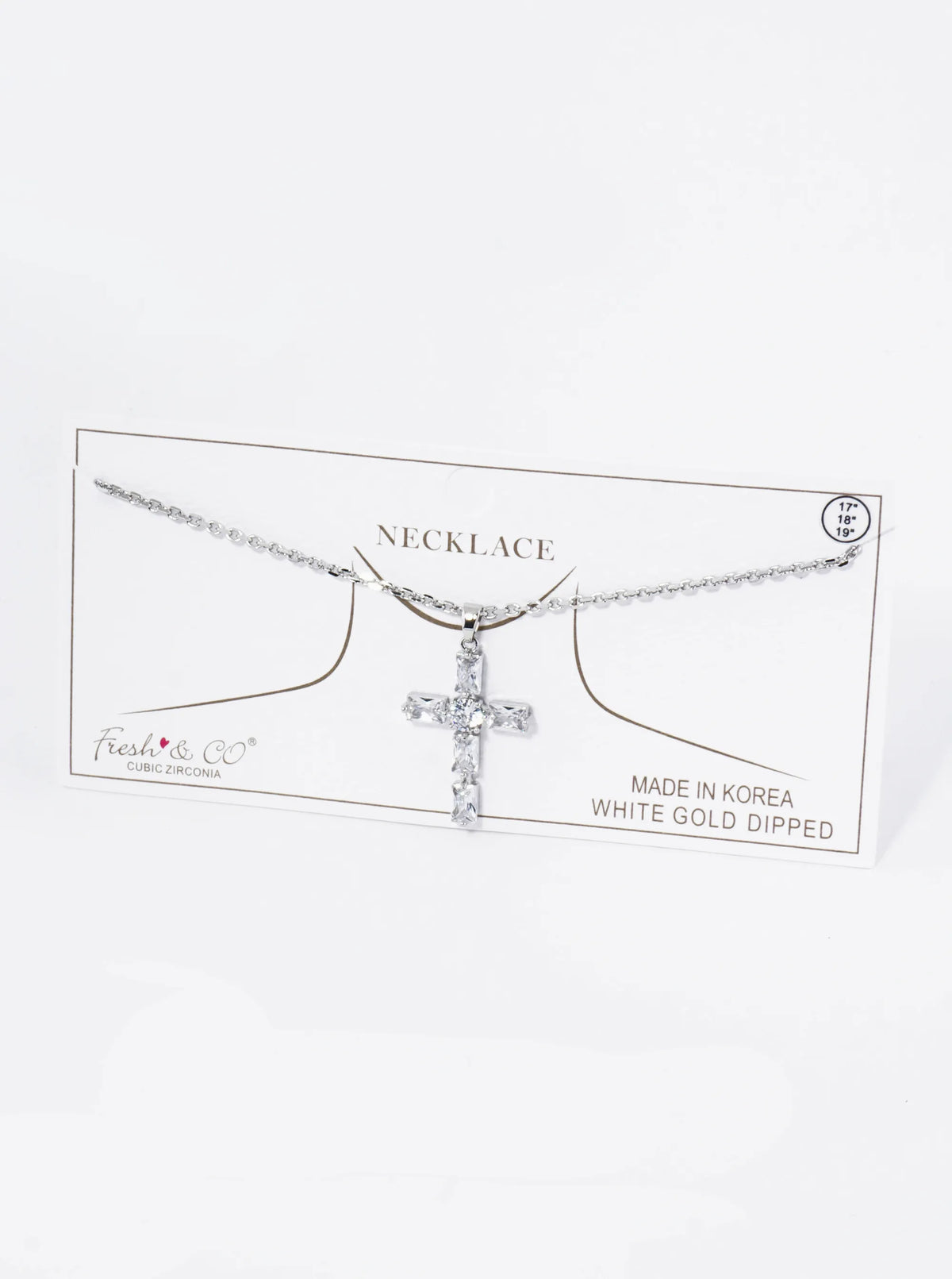 18K Gold Dipped Rectangular Cubic Zirconia Cross Pendant Necklace