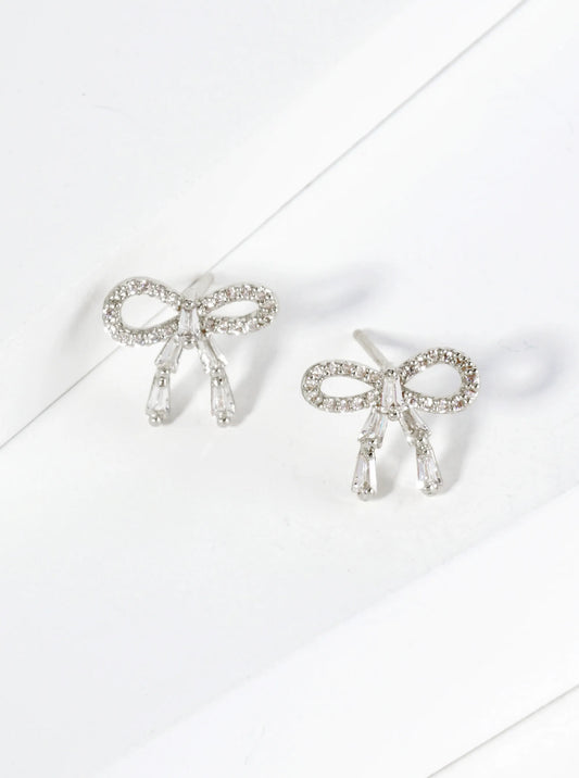 18K Gold Dipped Ribbon Bow Dainty Cubic Zirconia Stud Earrings