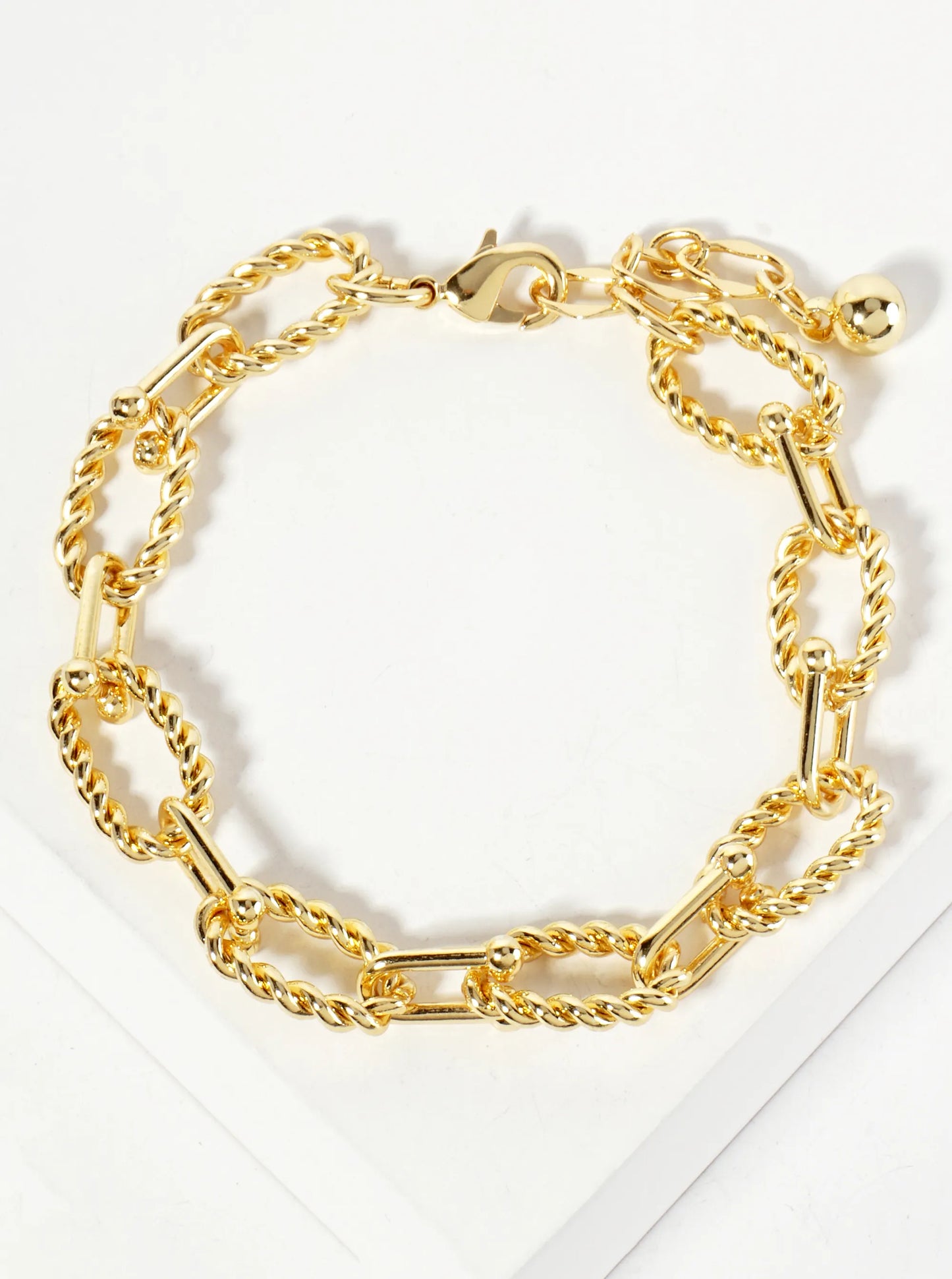18K-Gold-Dipped Rope-Texture Polished Brass 16-11mm Chain Bracelet
