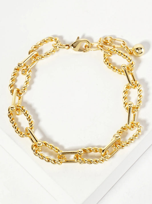 18K-Gold-Dipped Rope-Texture Polished Brass 16-11mm Chain Bracelet