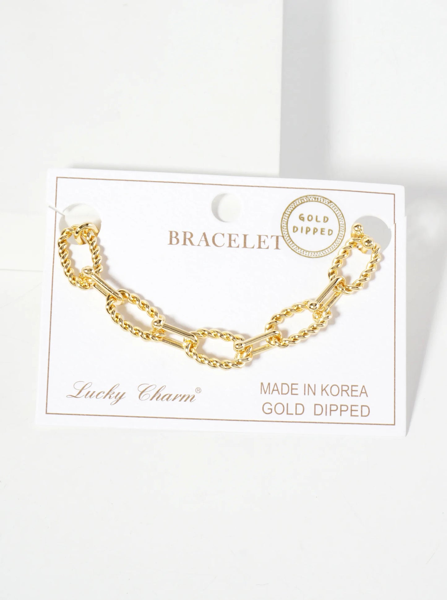 18K-Gold-Dipped Rope-Texture Polished Brass 16-11mm Chain Bracelet