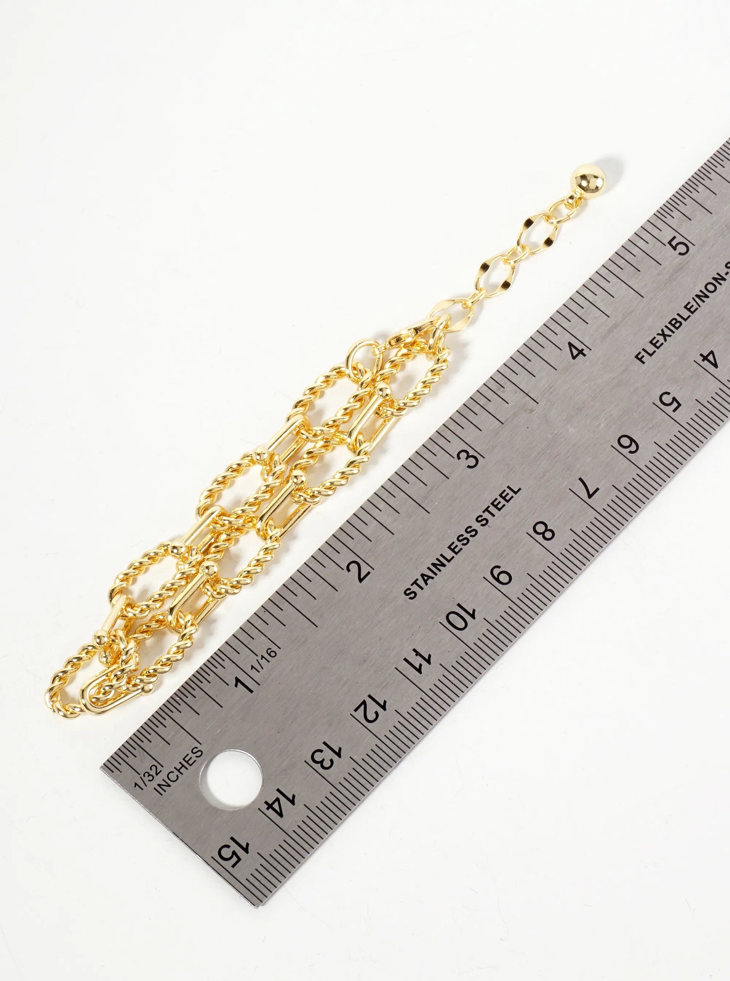 18K-Gold-Dipped Rope-Texture Polished Brass 16-11mm Chain Bracelet