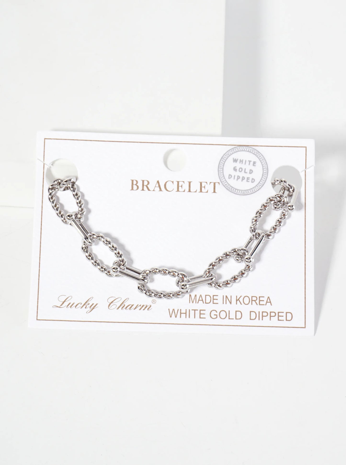 18K-Gold-Dipped Rope-Texture Polished Brass 16-11mm Chain Bracelet