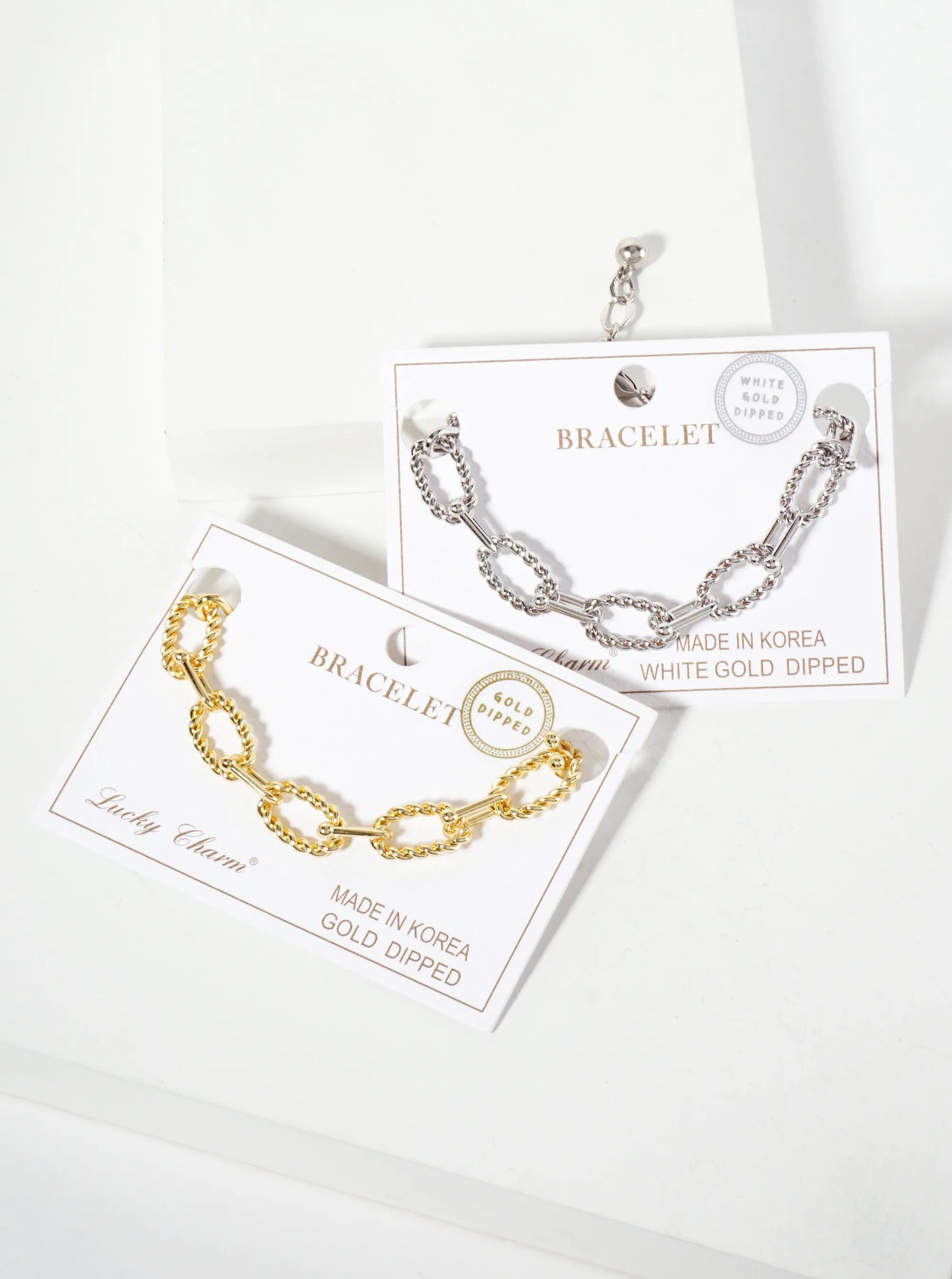 18K-Gold-Dipped Rope-Texture Polished Brass 16-11mm Chain Bracelet