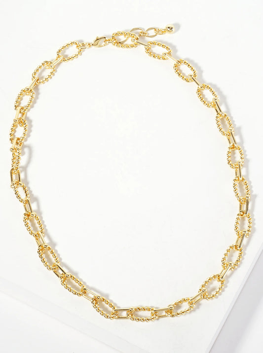 18K-Gold-Dipped Rope-Texture Polished Brass 16-11mm Chain Necklace
