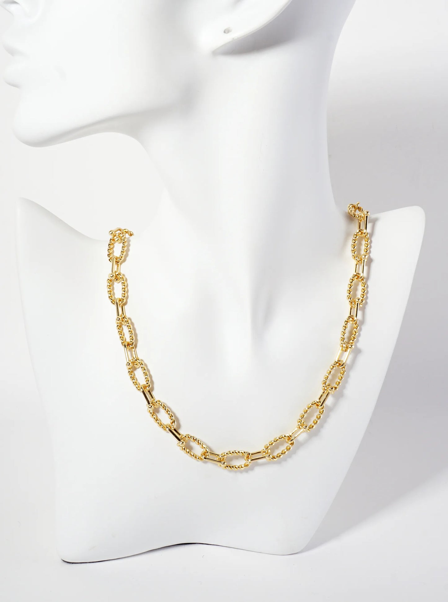 18K-Gold-Dipped Rope-Texture Polished Brass 16-11mm Chain Necklace