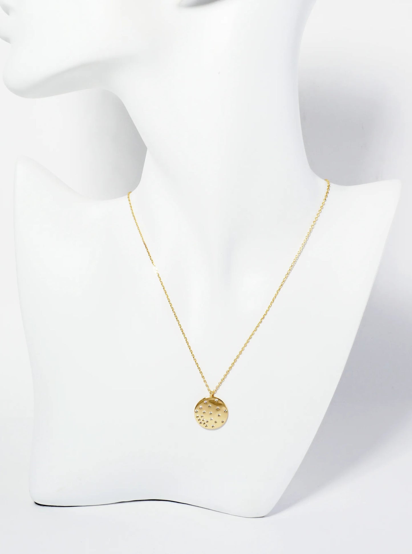 18K Gold Dipped Round CZ Pendant Set Like Stars In The Night Sky Necklace