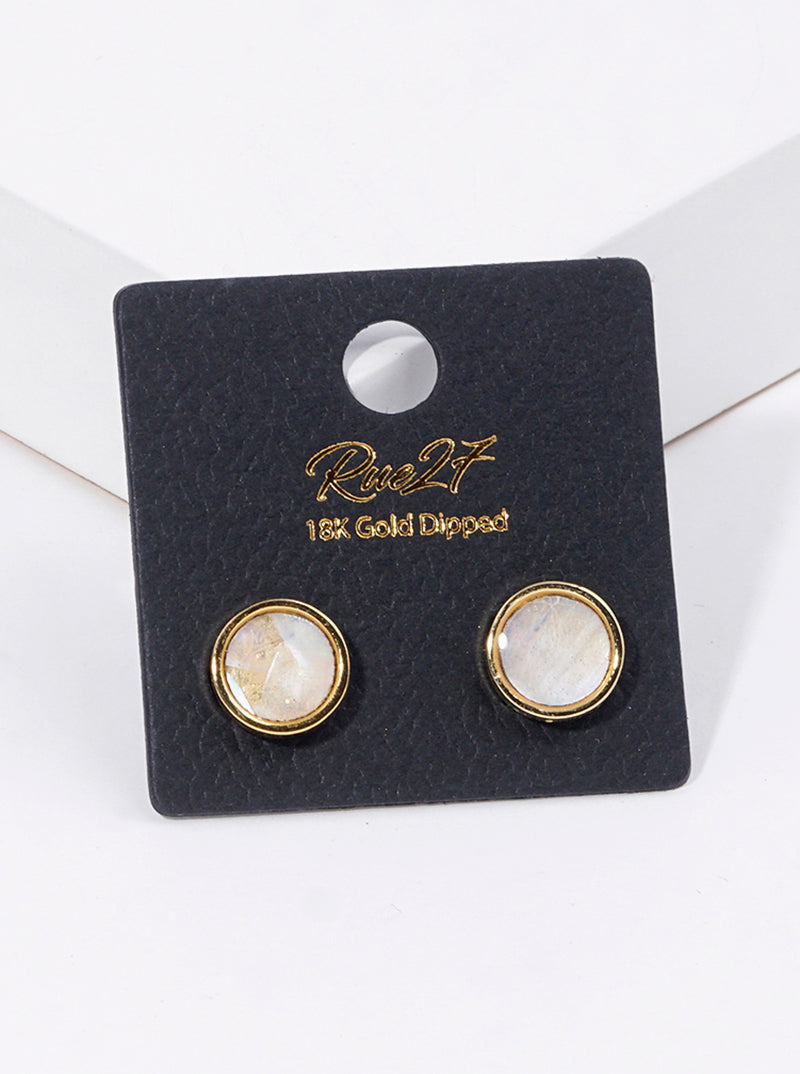 18K Gold Dipped Round Mother Of Pearl Post Stud Earrings