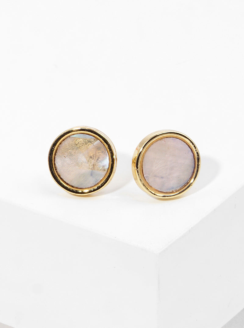 18K Gold Dipped Round Mother Of Pearl Post Stud Earrings